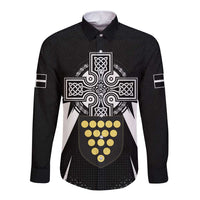Cornwall Celtic Cross Long Sleeve Button Shirt Coat Of Arms With Celtic Pattern - Wonder Print Shop