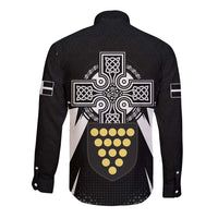 Cornwall Celtic Cross Long Sleeve Button Shirt Coat Of Arms With Celtic Pattern - Wonder Print Shop
