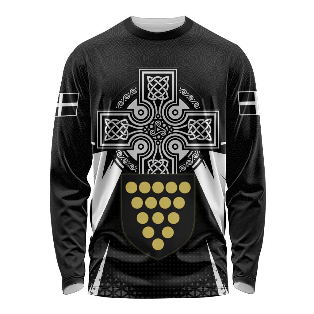 Cornwall Celtic Cross Long Sleeve Shirt Coat Of Arms With Celtic Pattern - Wonder Print Shop