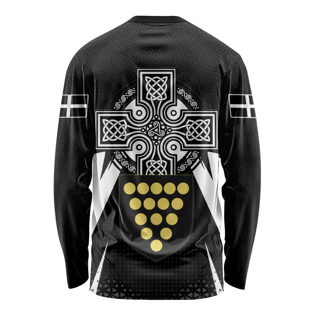 Cornwall Celtic Cross Long Sleeve Shirt Coat Of Arms With Celtic Pattern - Wonder Print Shop
