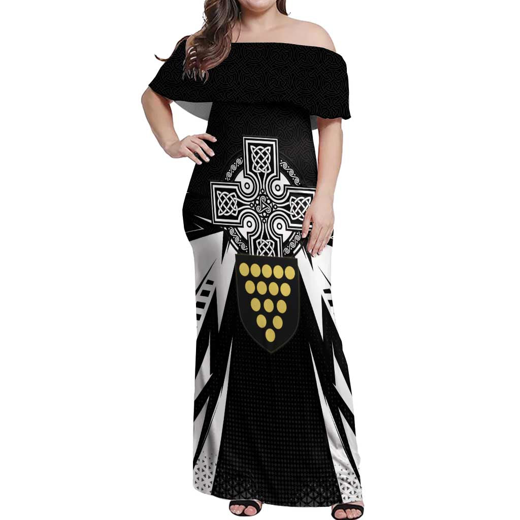 Cornwall Celtic Cross Off Shoulder Maxi Dress Coat Of Arms With Celtic Pattern - Wonder Print Shop