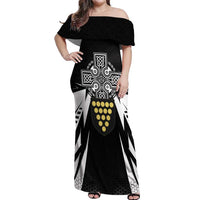 Cornwall Celtic Cross Off Shoulder Maxi Dress Coat Of Arms With Celtic Pattern - Wonder Print Shop
