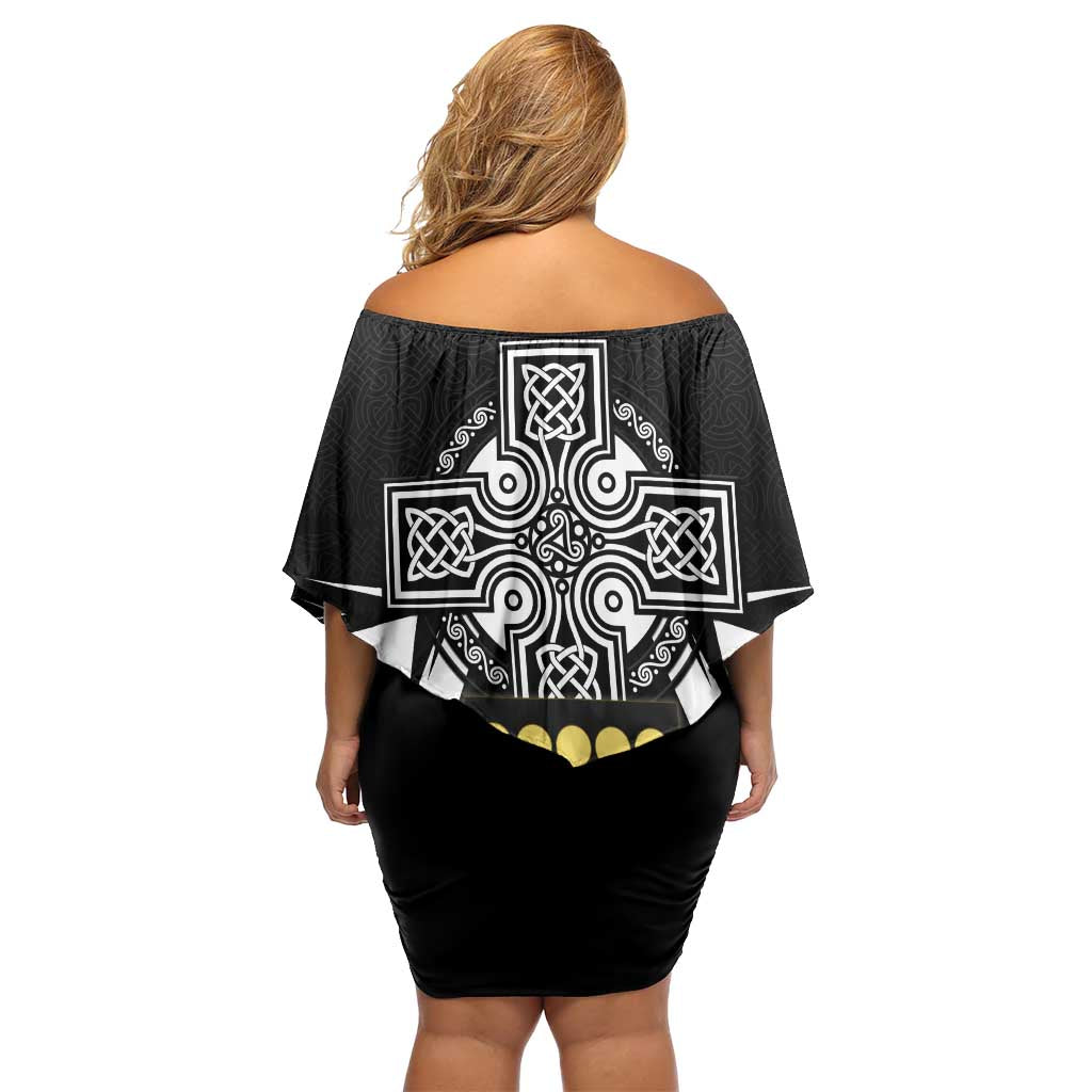 Cornwall Celtic Cross Off Shoulder Short Dress Coat Of Arms With Celtic Pattern - Wonder Print Shop