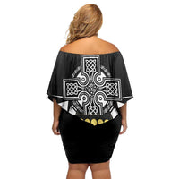 Cornwall Celtic Cross Off Shoulder Short Dress Coat Of Arms With Celtic Pattern - Wonder Print Shop