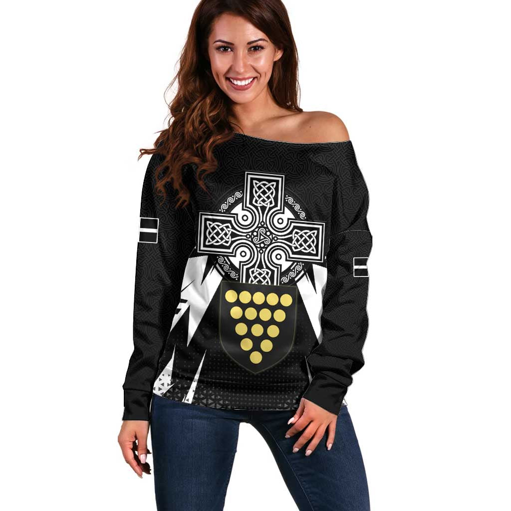 Cornwall Celtic Cross Off Shoulder Sweater Coat Of Arms With Celtic Pattern - Wonder Print Shop