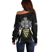Cornwall Celtic Cross Off Shoulder Sweater Coat Of Arms With Celtic Pattern - Wonder Print Shop