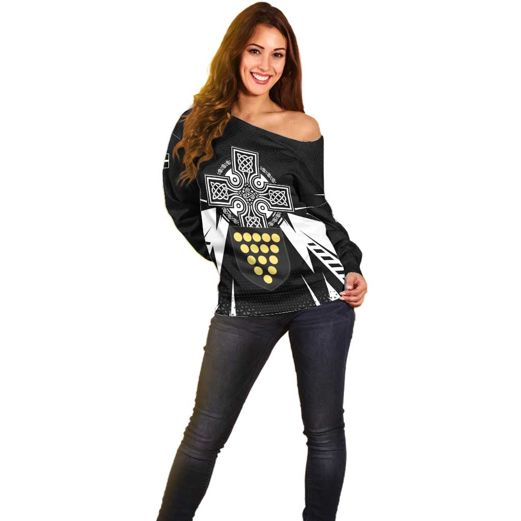 Cornwall Celtic Cross Off Shoulder Sweater Coat Of Arms With Celtic Pattern - Wonder Print Shop