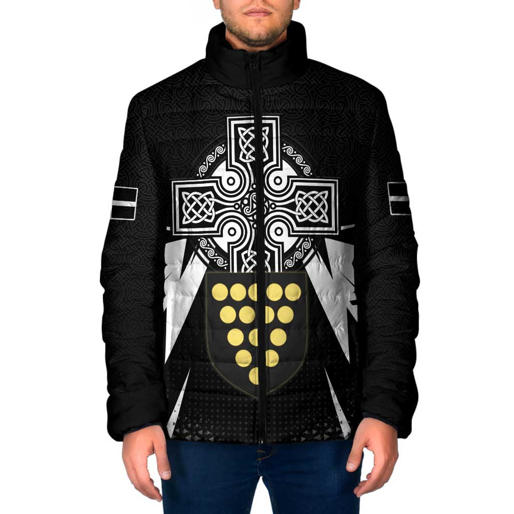 Cornwall Celtic Cross Padded Jacket Coat Of Arms With Celtic Pattern - Wonder Print Shop
