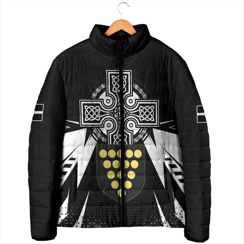 Cornwall Celtic Cross Padded Jacket Coat Of Arms With Celtic Pattern - Wonder Print Shop