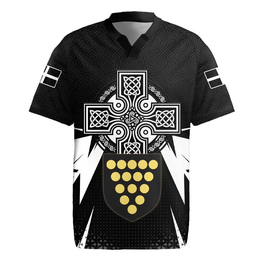 Cornwall Celtic Cross Rugby Jersey Coat Of Arms With Celtic Pattern - Wonder Print Shop