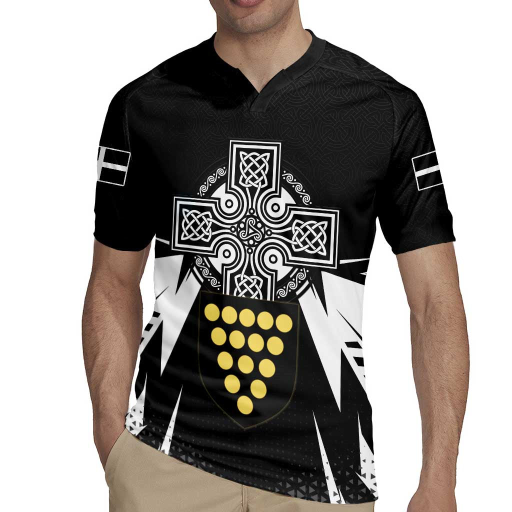 Cornwall Celtic Cross Rugby Jersey Coat Of Arms With Celtic Pattern - Wonder Print Shop