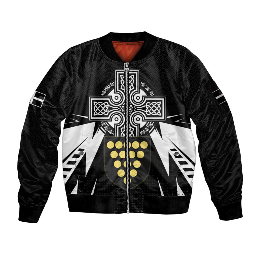 Cornwall Celtic Cross Sleeve Zip Bomber Jacket Coat Of Arms With Celtic Pattern - Wonder Print Shop