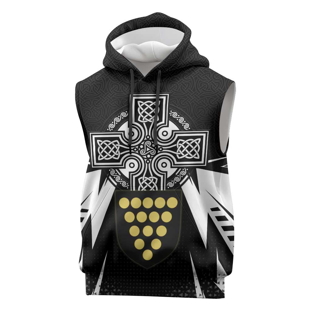 Cornwall Celtic Cross Sleeveless Hoodie Coat Of Arms With Celtic Pattern - Wonder Print Shop