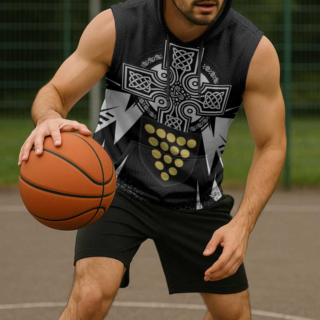 Cornwall Celtic Cross Sleeveless Hoodie Coat Of Arms With Celtic Pattern - Wonder Print Shop