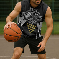 Cornwall Celtic Cross Sleeveless Hoodie Coat Of Arms With Celtic Pattern - Wonder Print Shop