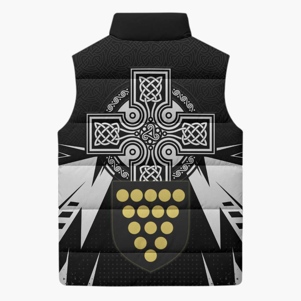 Cornwall Celtic Cross Sleeveless Puffer Jacket Coat Of Arms With Celtic Pattern - Wonder Print Shop