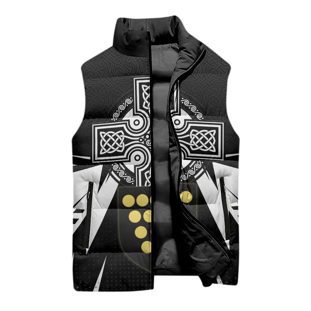 Cornwall Celtic Cross Sleeveless Puffer Jacket Coat Of Arms With Celtic Pattern - Wonder Print Shop