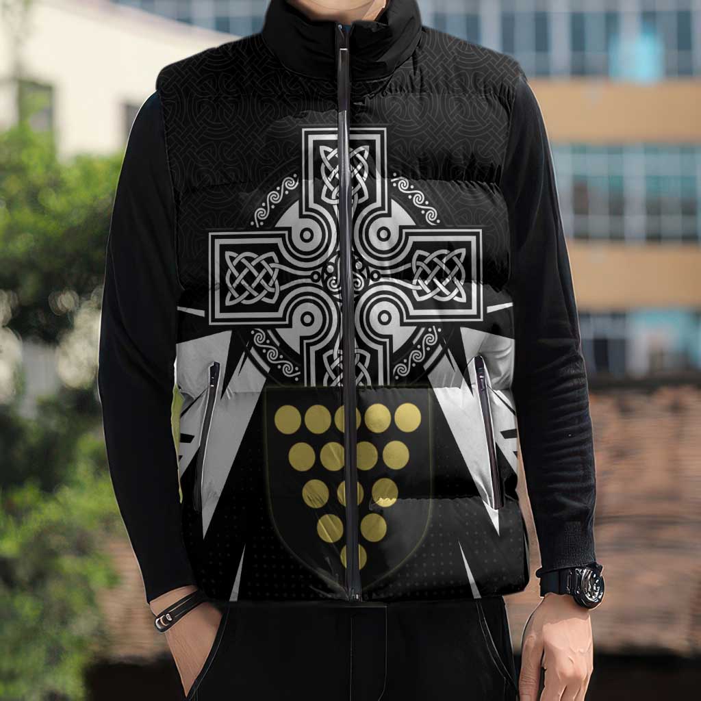 Cornwall Celtic Cross Sleeveless Puffer Jacket Coat Of Arms With Celtic Pattern - Wonder Print Shop