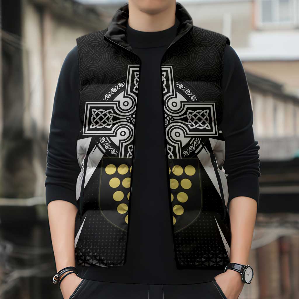 Cornwall Celtic Cross Sleeveless Puffer Jacket Coat Of Arms With Celtic Pattern - Wonder Print Shop