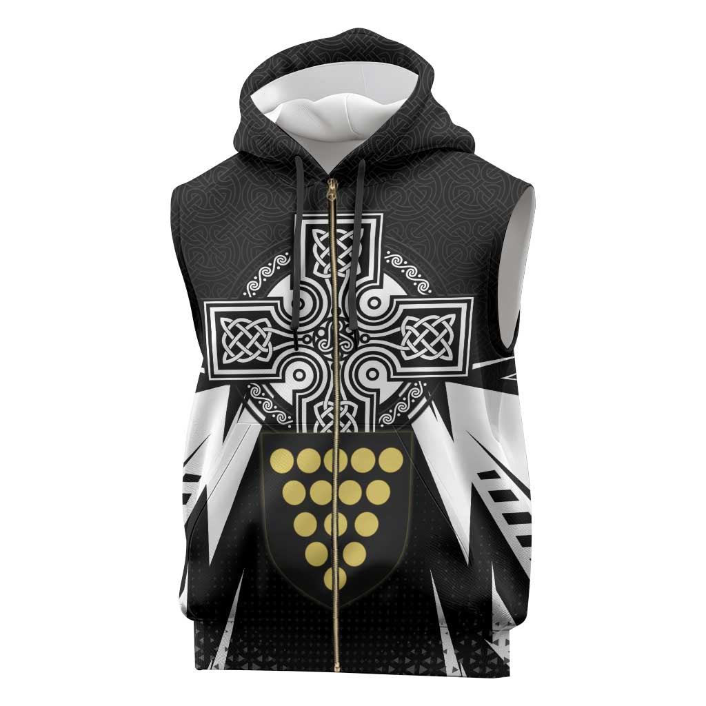 Cornwall Celtic Cross Sleeveless Zip Hoodie Coat Of Arms With Celtic Pattern - Wonder Print Shop