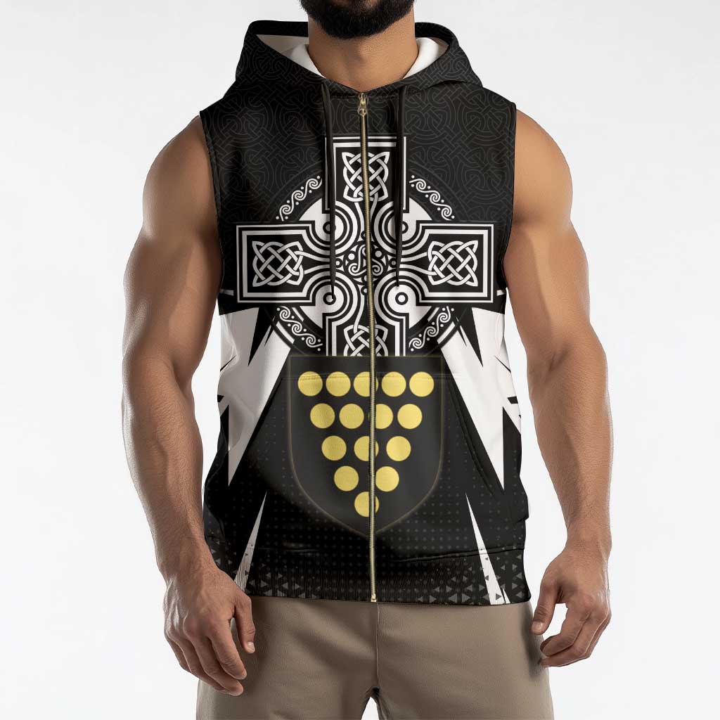 Cornwall Celtic Cross Sleeveless Zip Hoodie Coat Of Arms With Celtic Pattern - Wonder Print Shop