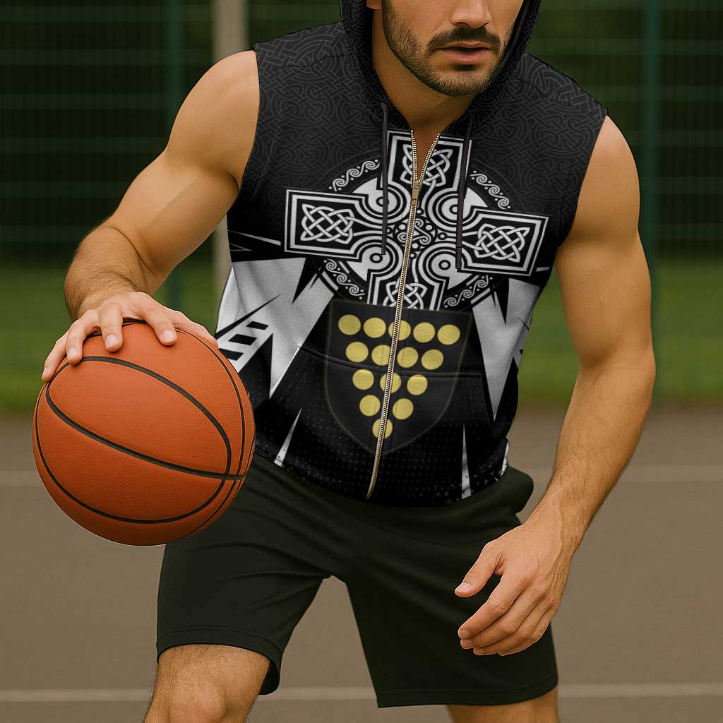 Cornwall Celtic Cross Sleeveless Zip Hoodie Coat Of Arms With Celtic Pattern - Wonder Print Shop