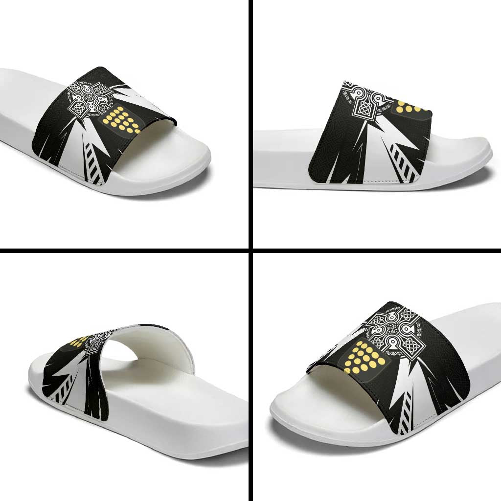 Cornwall Celtic Cross Slide Sandals Coat Of Arms With Celtic Pattern - Wonder Print Shop