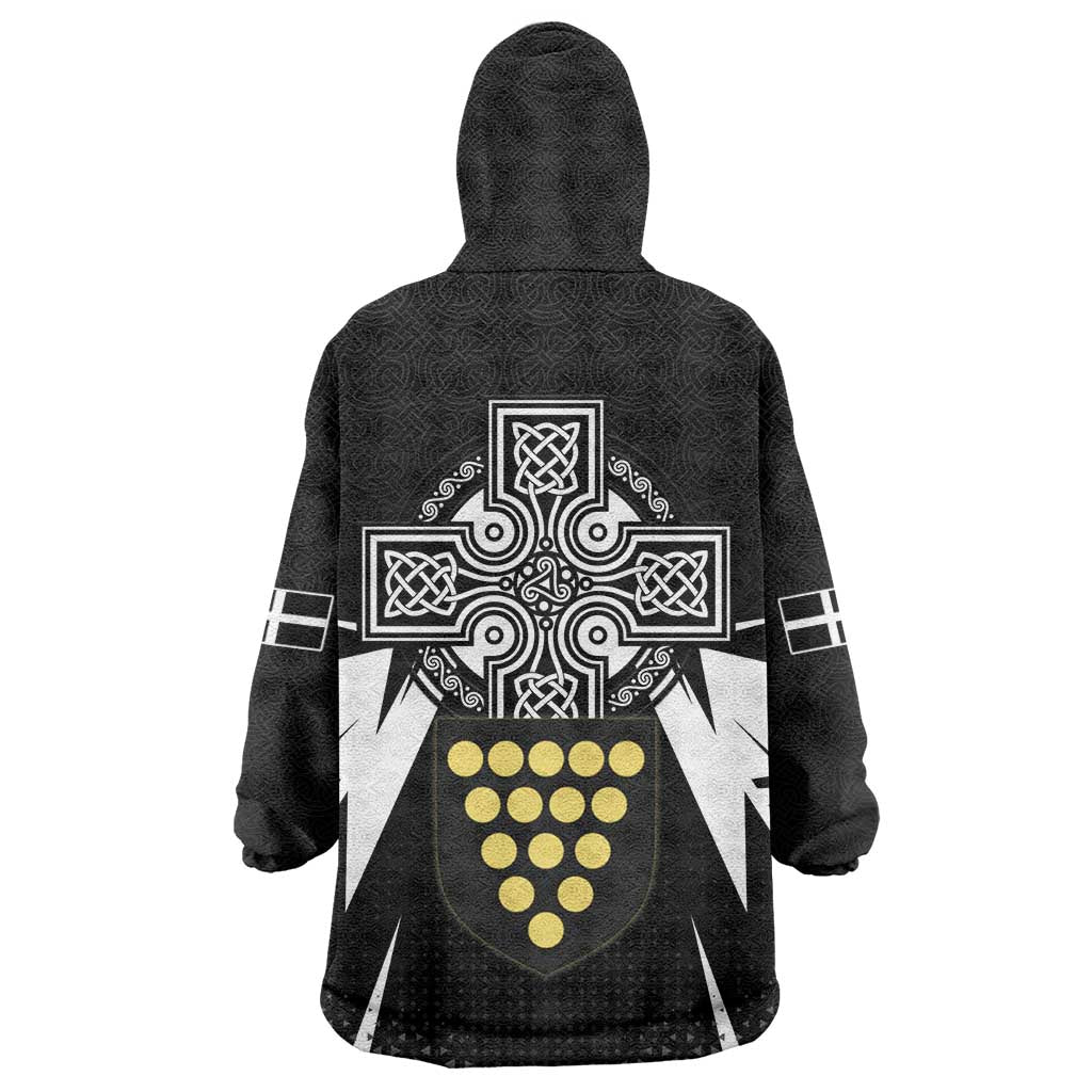 Cornwall Celtic Cross Wearable Blanket Hoodie Coat Of Arms With Celtic Pattern - Wonder Print Shop