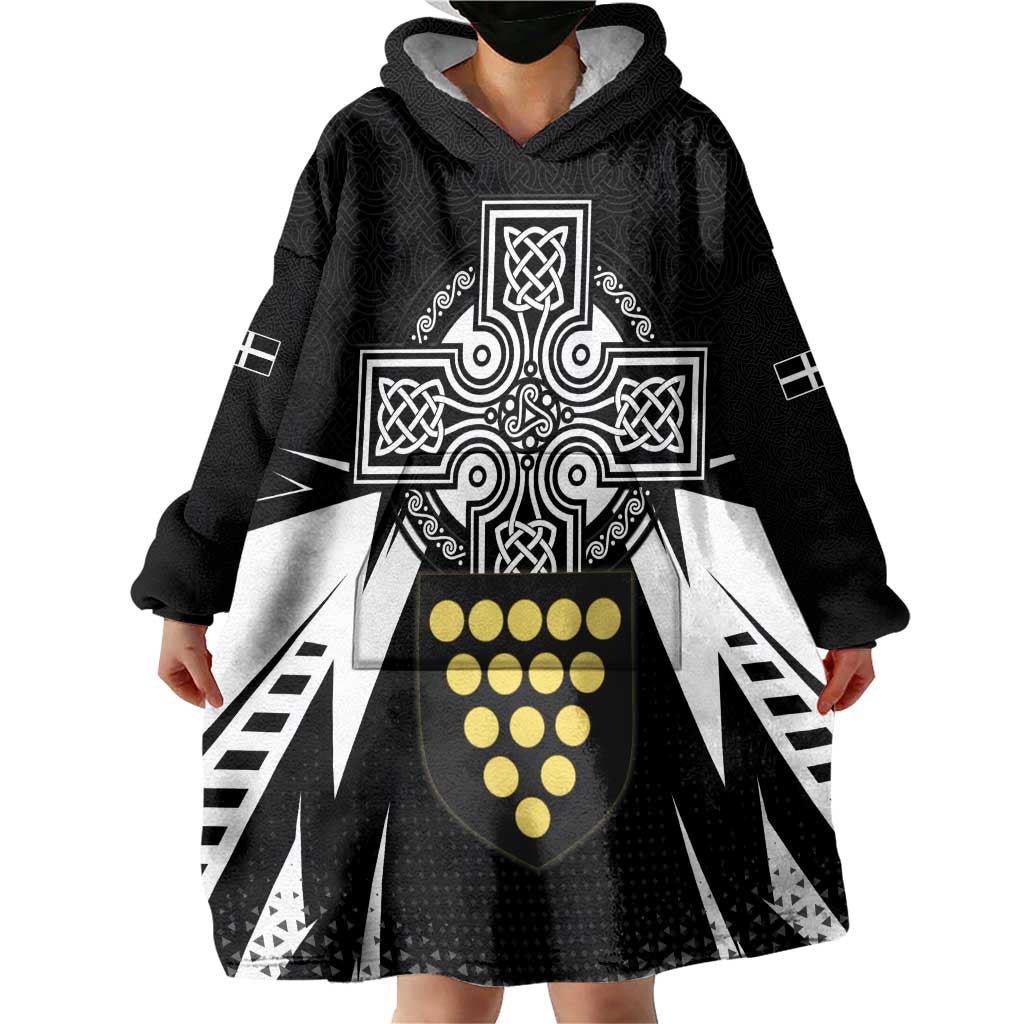Cornwall Celtic Cross Wearable Blanket Hoodie Coat Of Arms With Celtic Pattern - Wonder Print Shop