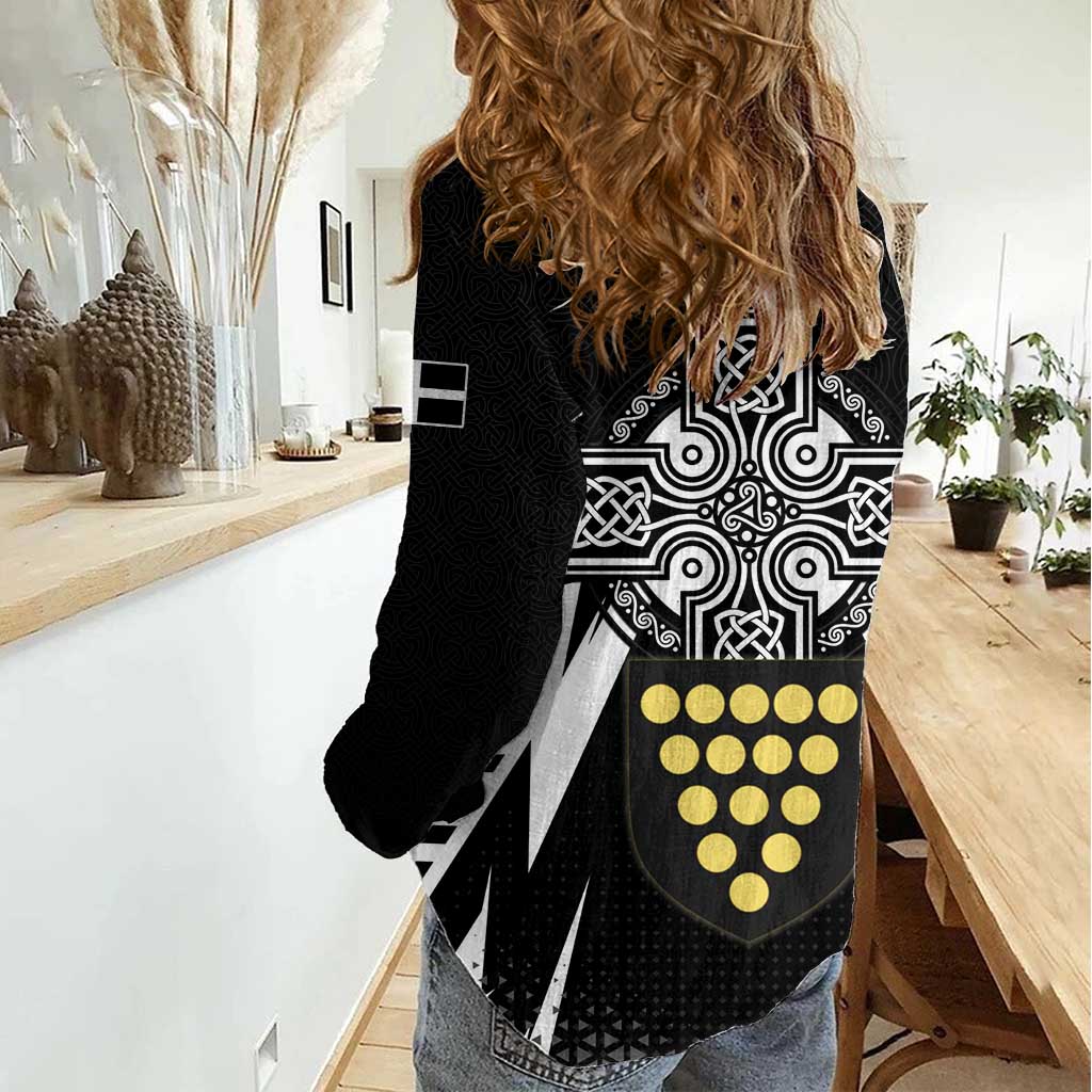 Cornwall Celtic Cross Women Casual Shirt Coat Of Arms With Celtic Pattern - Wonder Print Shop