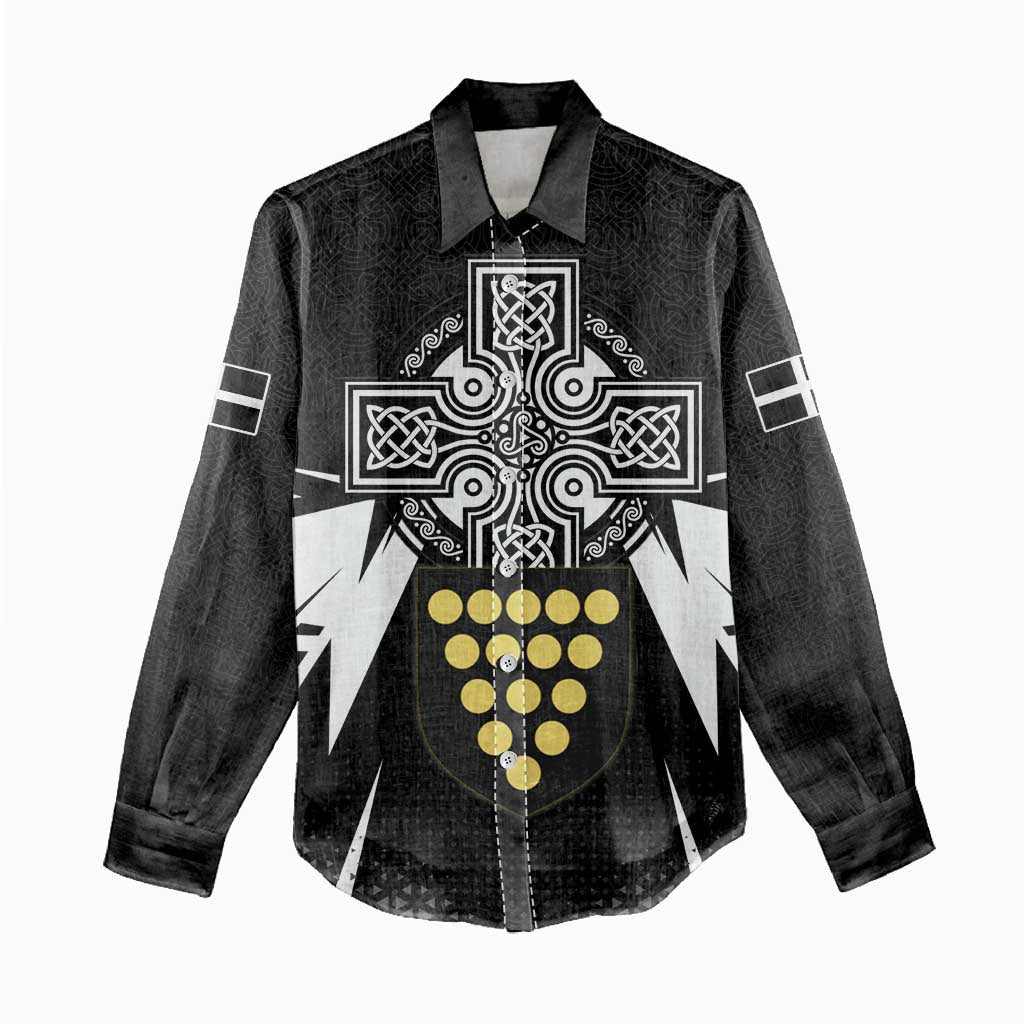 Cornwall Celtic Cross Women Casual Shirt Coat Of Arms With Celtic Pattern - Wonder Print Shop