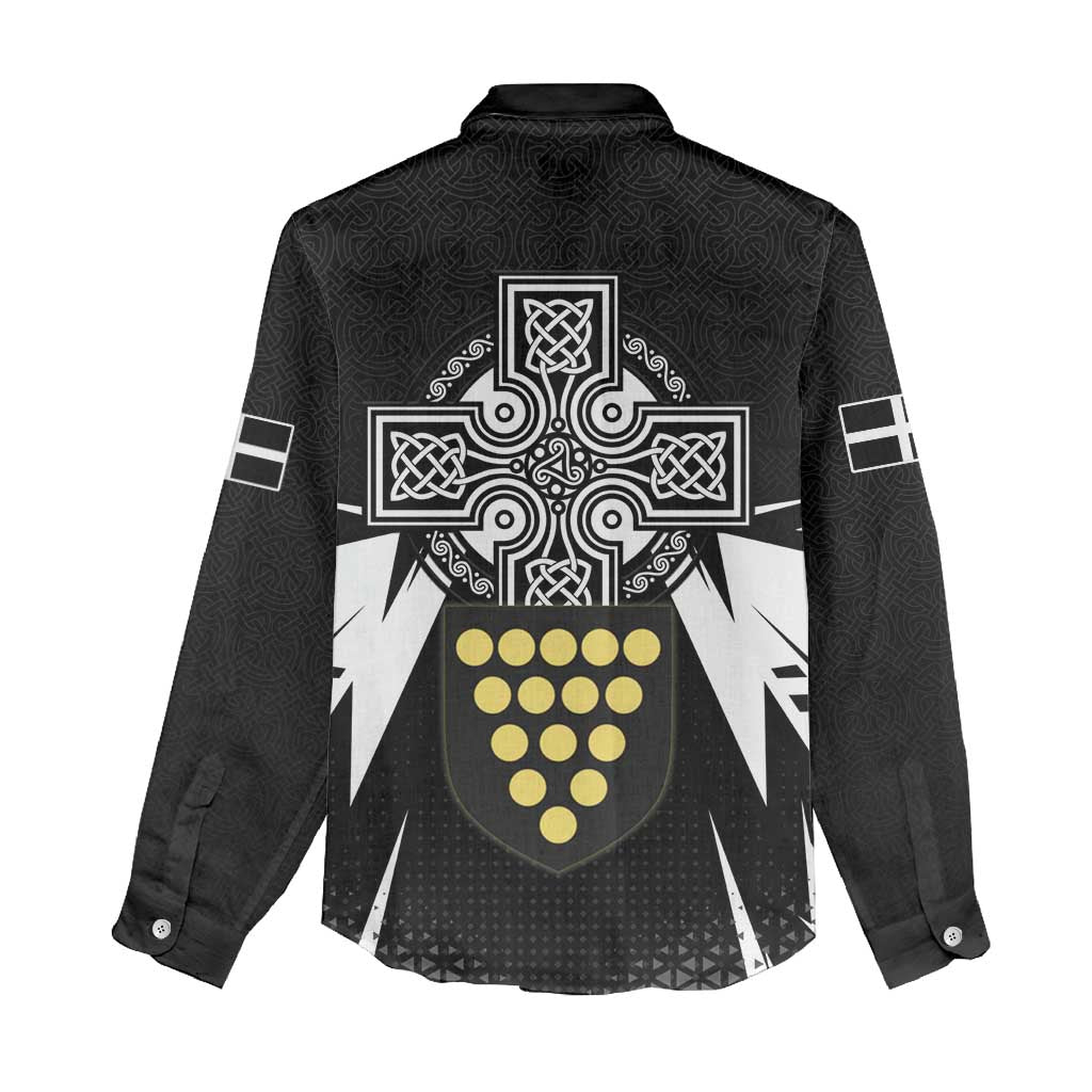 Cornwall Celtic Cross Women Casual Shirt Coat Of Arms With Celtic Pattern - Wonder Print Shop