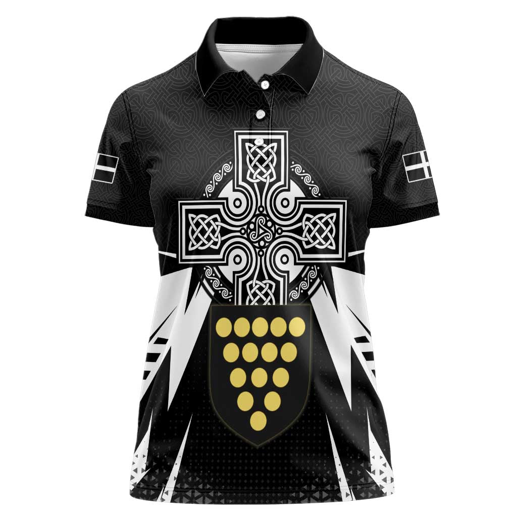 Cornwall Celtic Cross Women Polo Shirt Coat Of Arms With Celtic Pattern - Wonder Print Shop