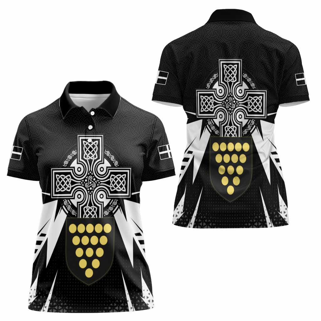 Cornwall Celtic Cross Women Polo Shirt Coat Of Arms With Celtic Pattern - Wonder Print Shop
