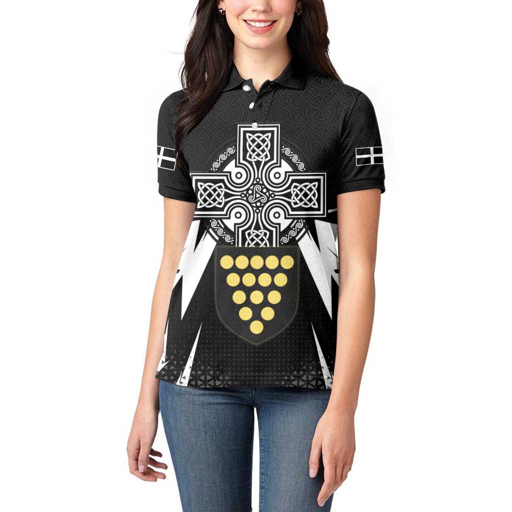 Cornwall Celtic Cross Women Polo Shirt Coat Of Arms With Celtic Pattern - Wonder Print Shop