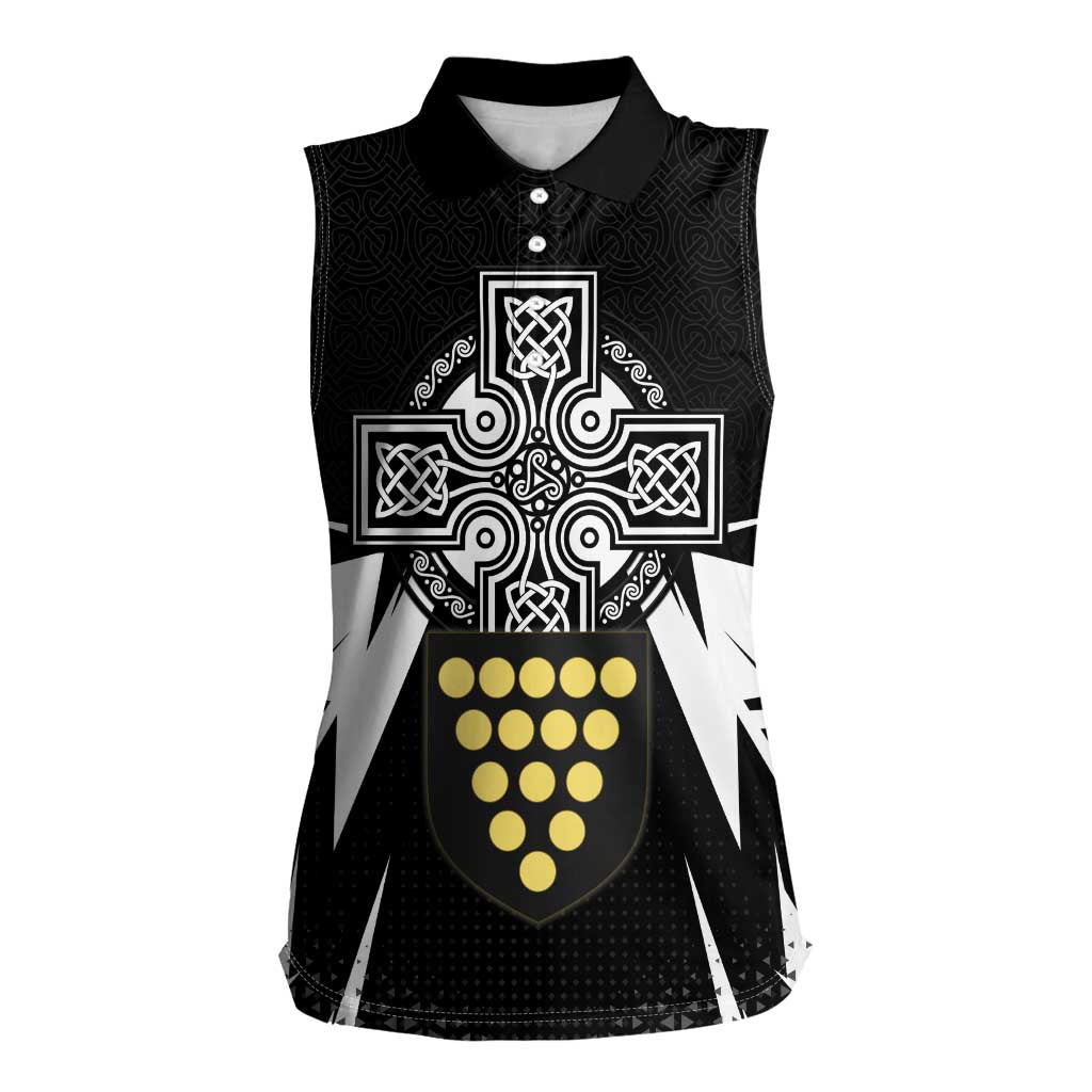 Cornwall Celtic Cross Women Sleeveless Polo Shirt Coat Of Arms With Celtic Pattern - Wonder Print Shop