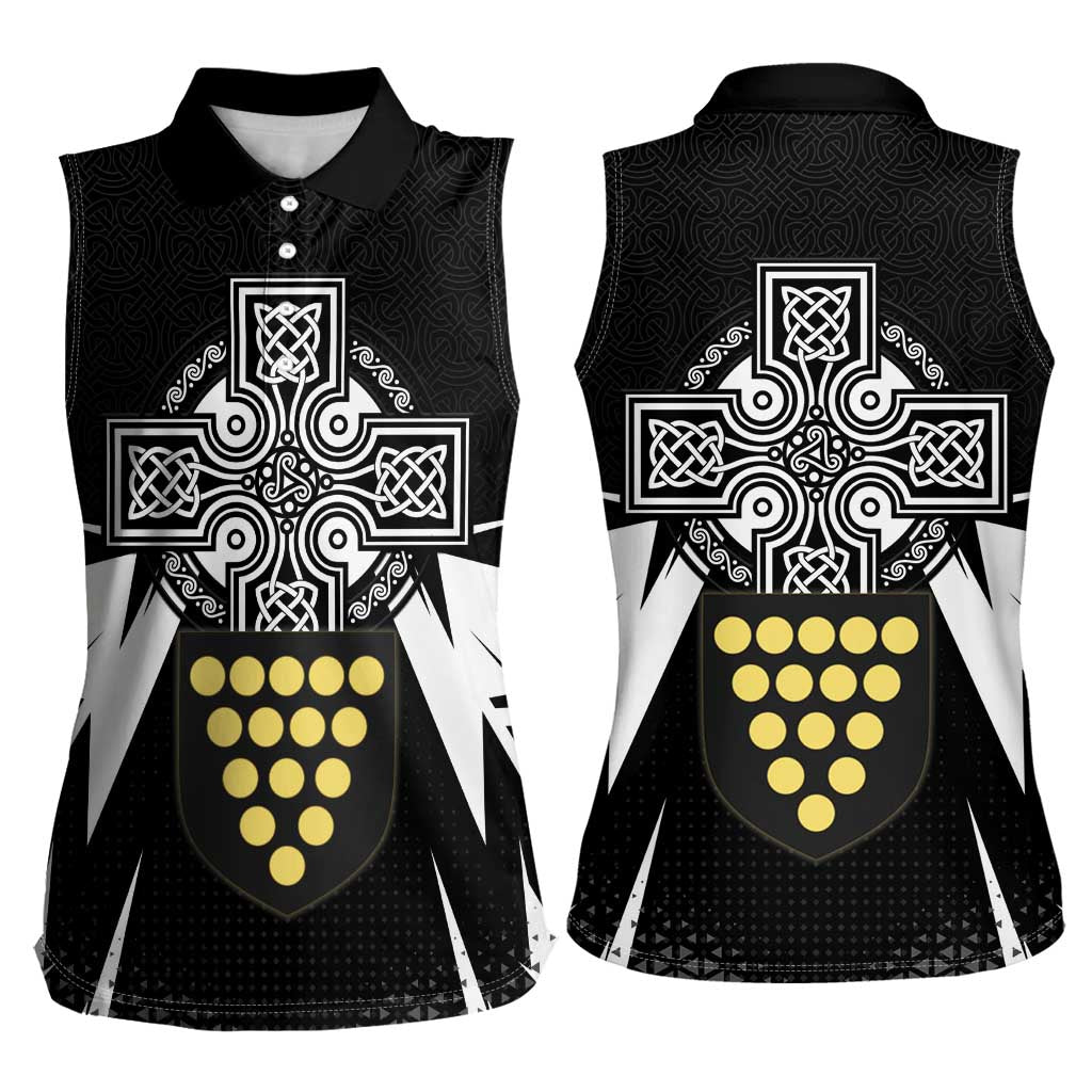 Cornwall Celtic Cross Women Sleeveless Polo Shirt Coat Of Arms With Celtic Pattern - Wonder Print Shop