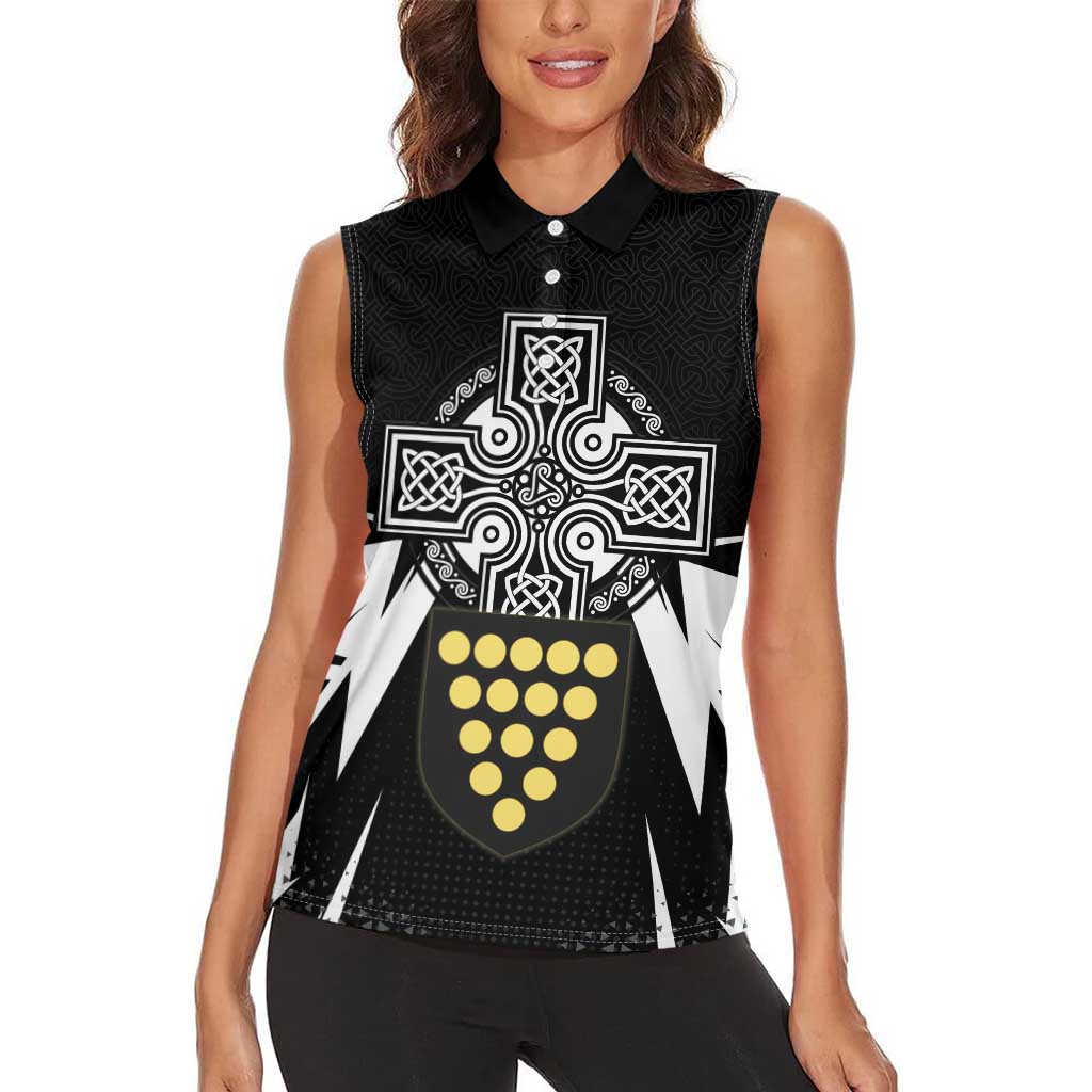 Cornwall Celtic Cross Women Sleeveless Polo Shirt Coat Of Arms With Celtic Pattern - Wonder Print Shop