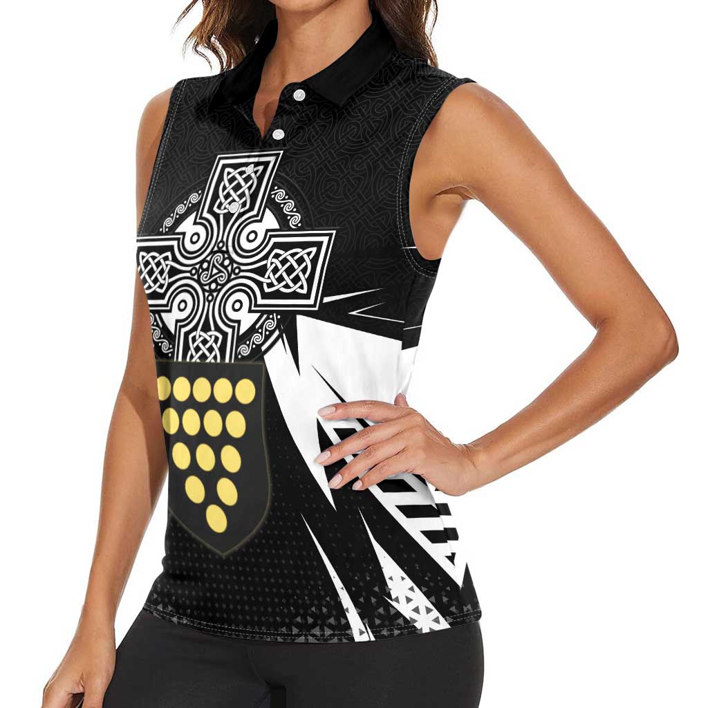 Cornwall Celtic Cross Women Sleeveless Polo Shirt Coat Of Arms With Celtic Pattern - Wonder Print Shop