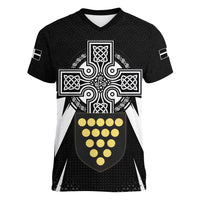 Cornwall Celtic Cross Women V-Neck T-Shirt Coat Of Arms With Celtic Pattern - Wonder Print Shop