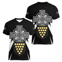 Cornwall Celtic Cross Women V-Neck T-Shirt Coat Of Arms With Celtic Pattern - Wonder Print Shop