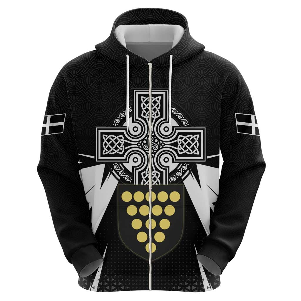 Cornwall Celtic Cross Zip Hoodie Coat Of Arms With Celtic Pattern - Wonder Print Shop