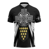 Cornwall Celtic Cross Zipper Polo Shirt Coat Of Arms With Celtic Pattern - Wonder Print Shop