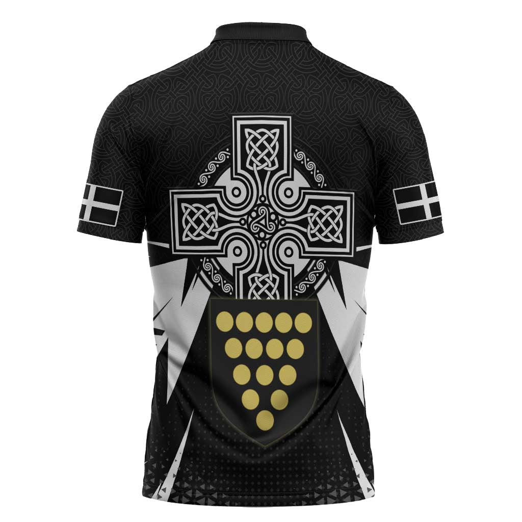 Cornwall Celtic Cross Zipper Polo Shirt Coat Of Arms With Celtic Pattern - Wonder Print Shop