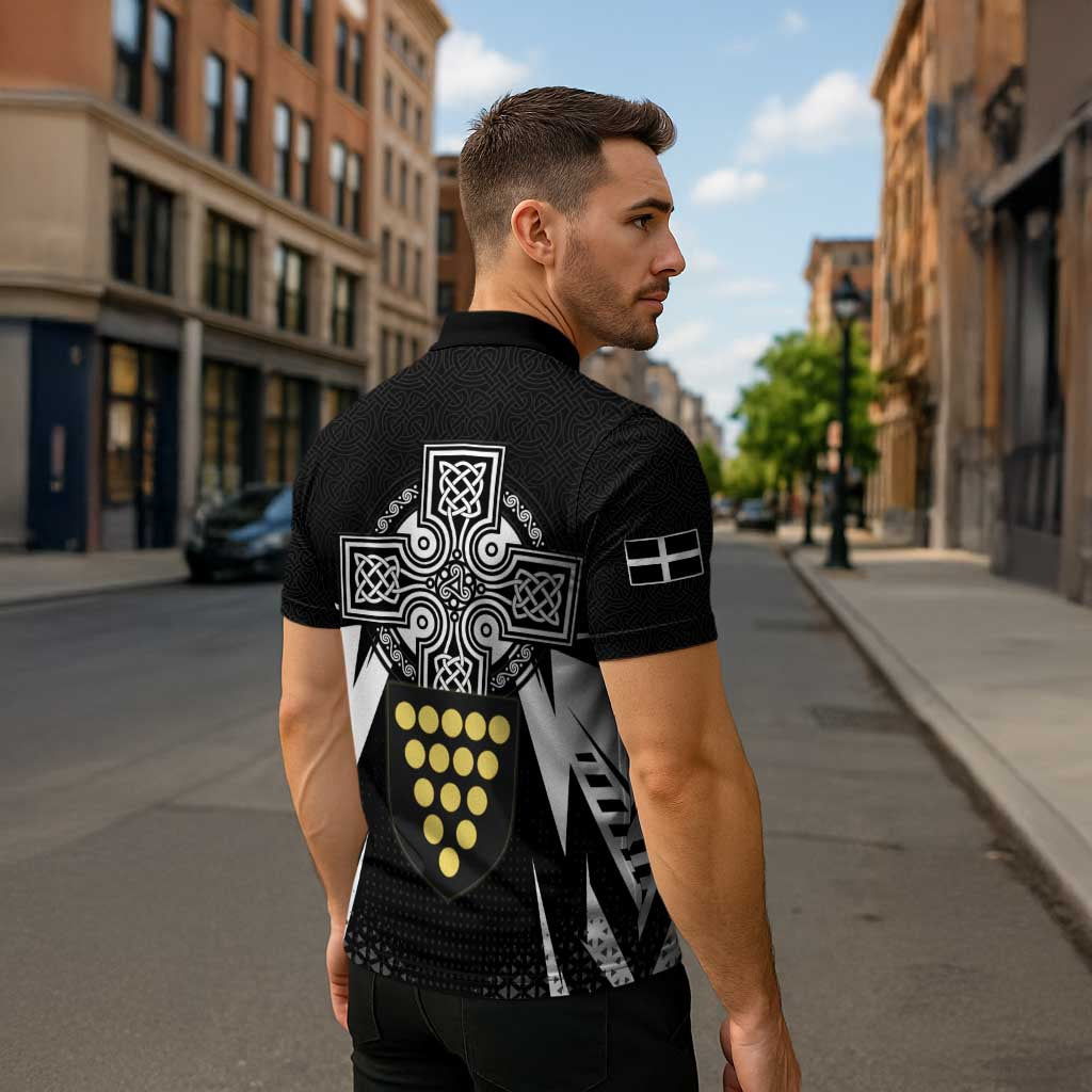 Cornwall Celtic Cross Zipper Polo Shirt Coat Of Arms With Celtic Pattern - Wonder Print Shop