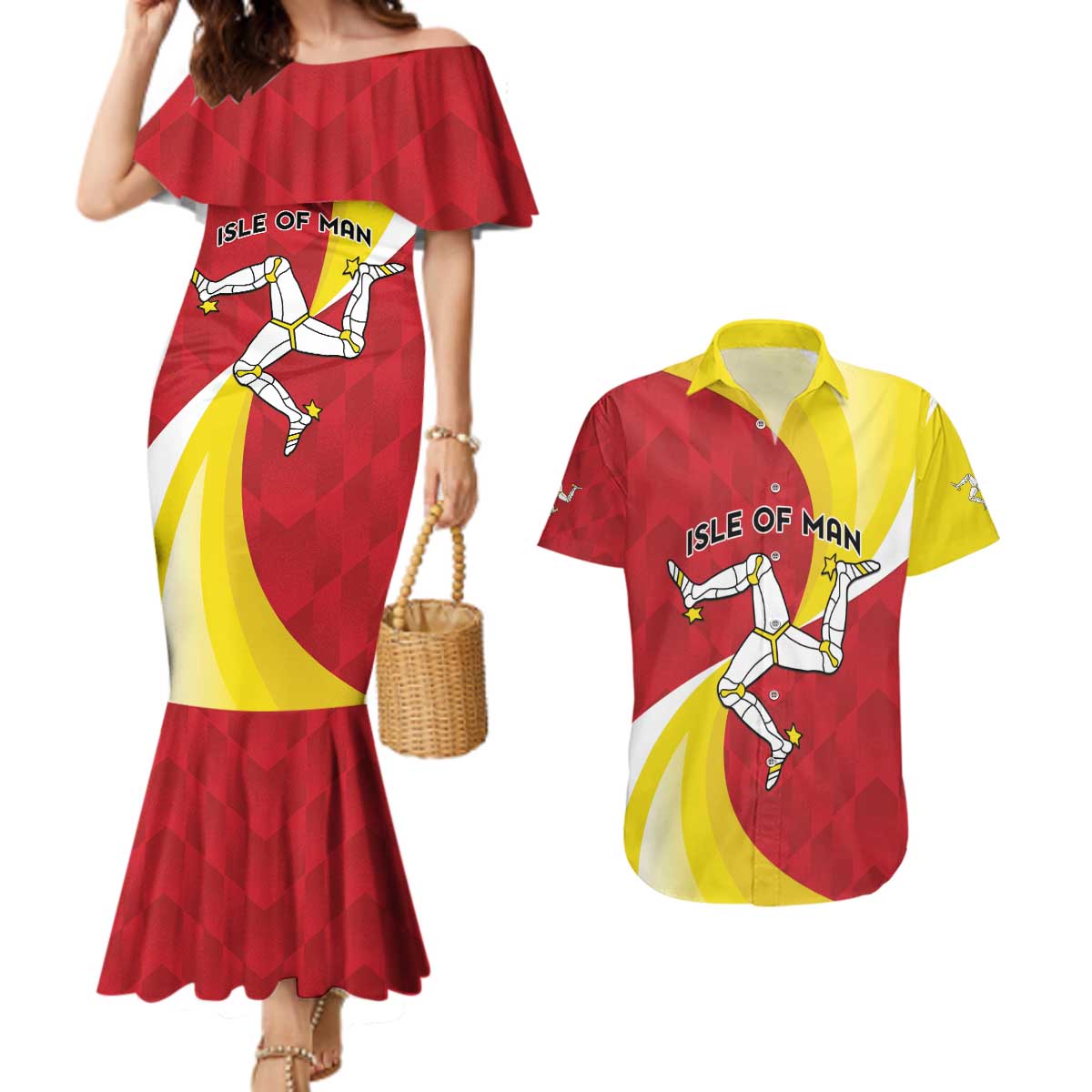 Personalized Isle of Man Couples Matching Mermaid Dress and Hawaiian Shirt Triskele Ny Tree Cassyn - Wonder Print Shop