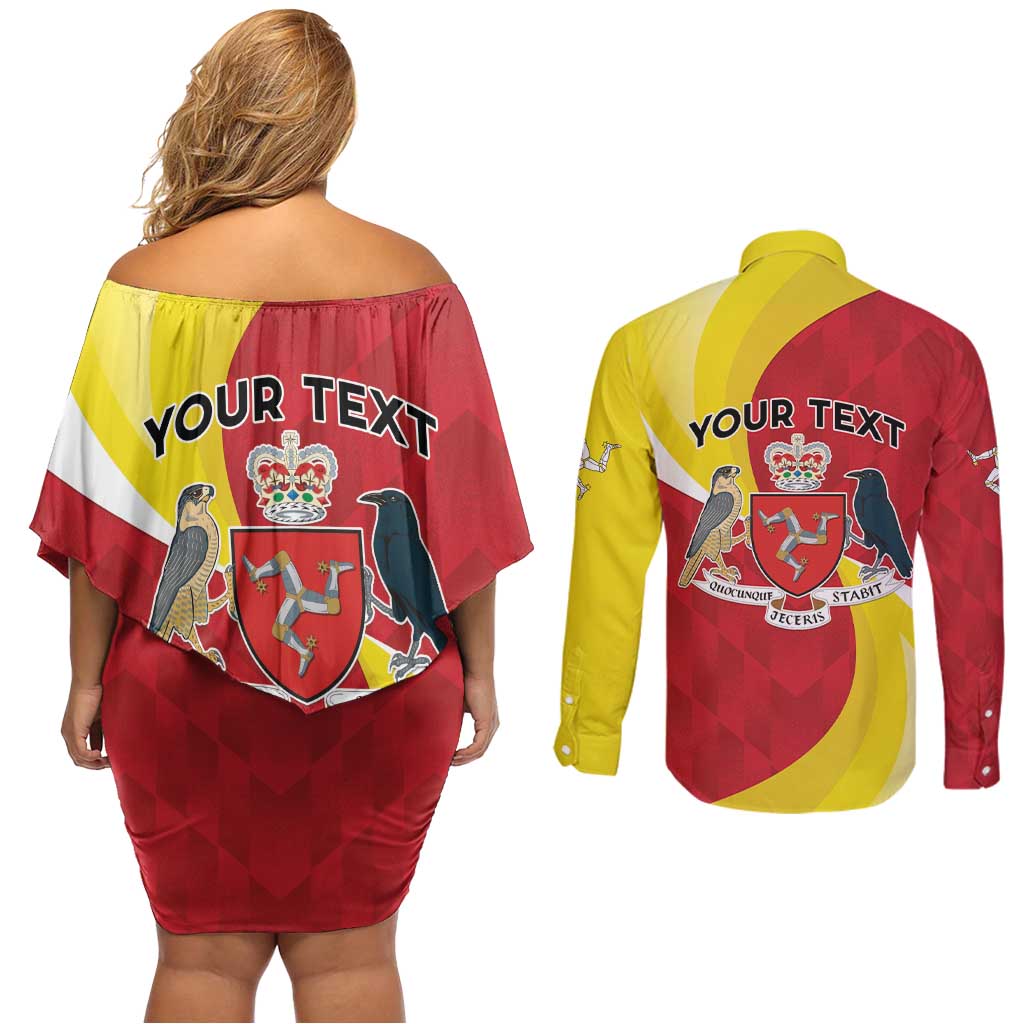 Personalized Isle of Man Couples Matching Off Shoulder Short Dress and Long Sleeve Button Shirt Triskele Ny Tree Cassyn - Wonder Print Shop