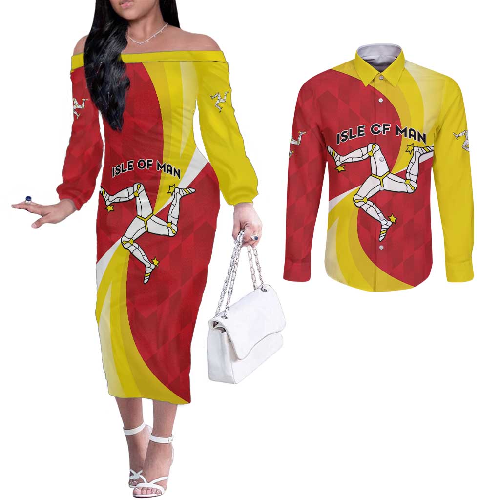 Personalized Isle of Man Couples Matching Off The Shoulder Long Sleeve Dress and Long Sleeve Button Shirt Triskele Ny Tree Cassyn - Wonder Print Shop