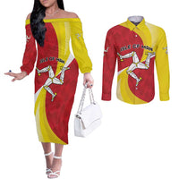 Personalized Isle of Man Couples Matching Off The Shoulder Long Sleeve Dress and Long Sleeve Button Shirt Triskele Ny Tree Cassyn - Wonder Print Shop