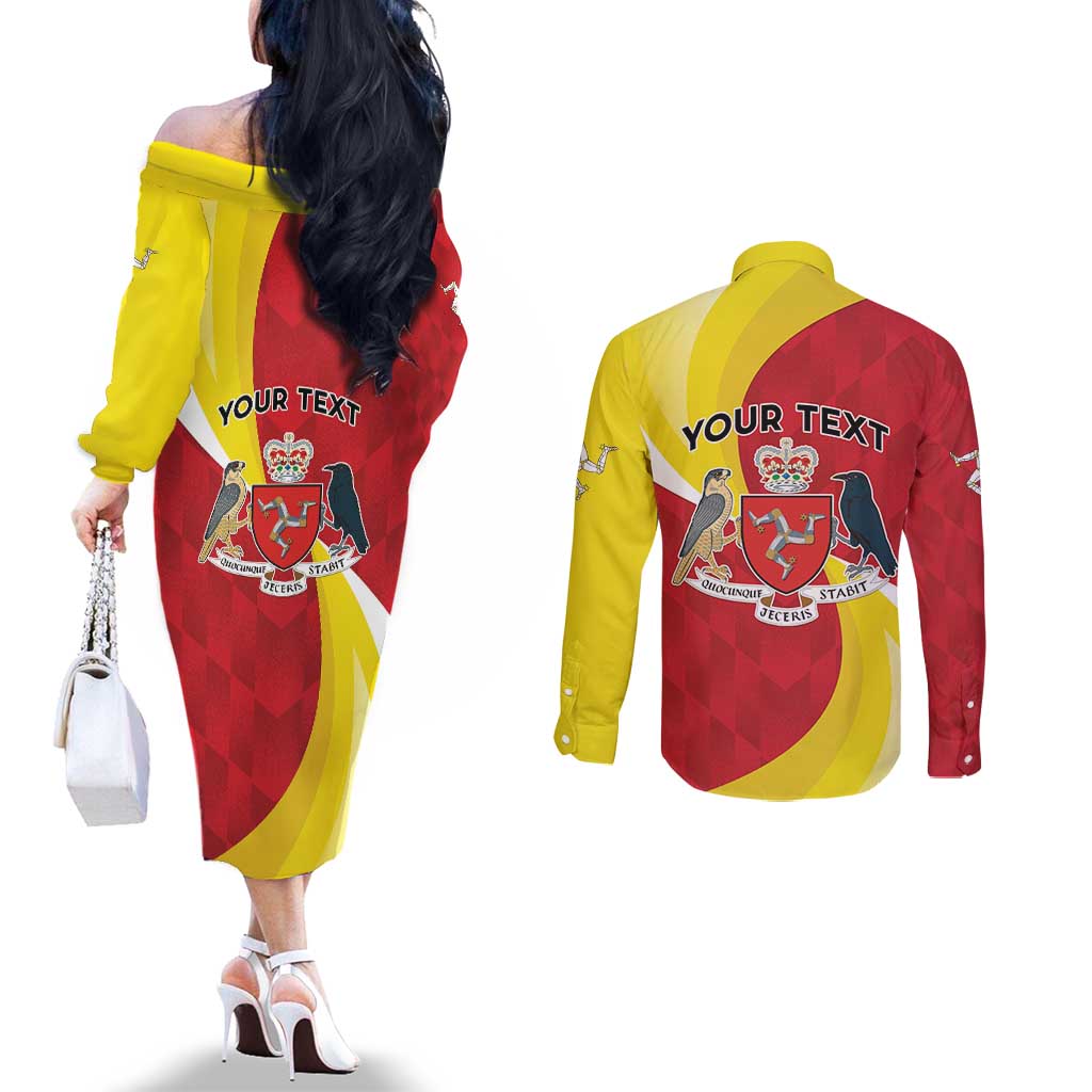 Personalized Isle of Man Couples Matching Off The Shoulder Long Sleeve Dress and Long Sleeve Button Shirt Triskele Ny Tree Cassyn - Wonder Print Shop